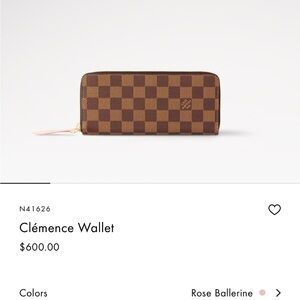 Louis Vuitton wallet damier ballerina rose pink